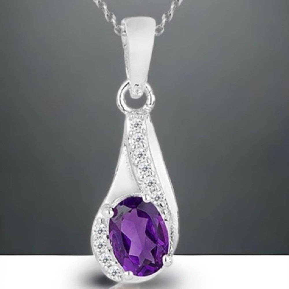 African Amethyst in 925 Sterling Silver Pendant on Sterling‎ Silver chain.
